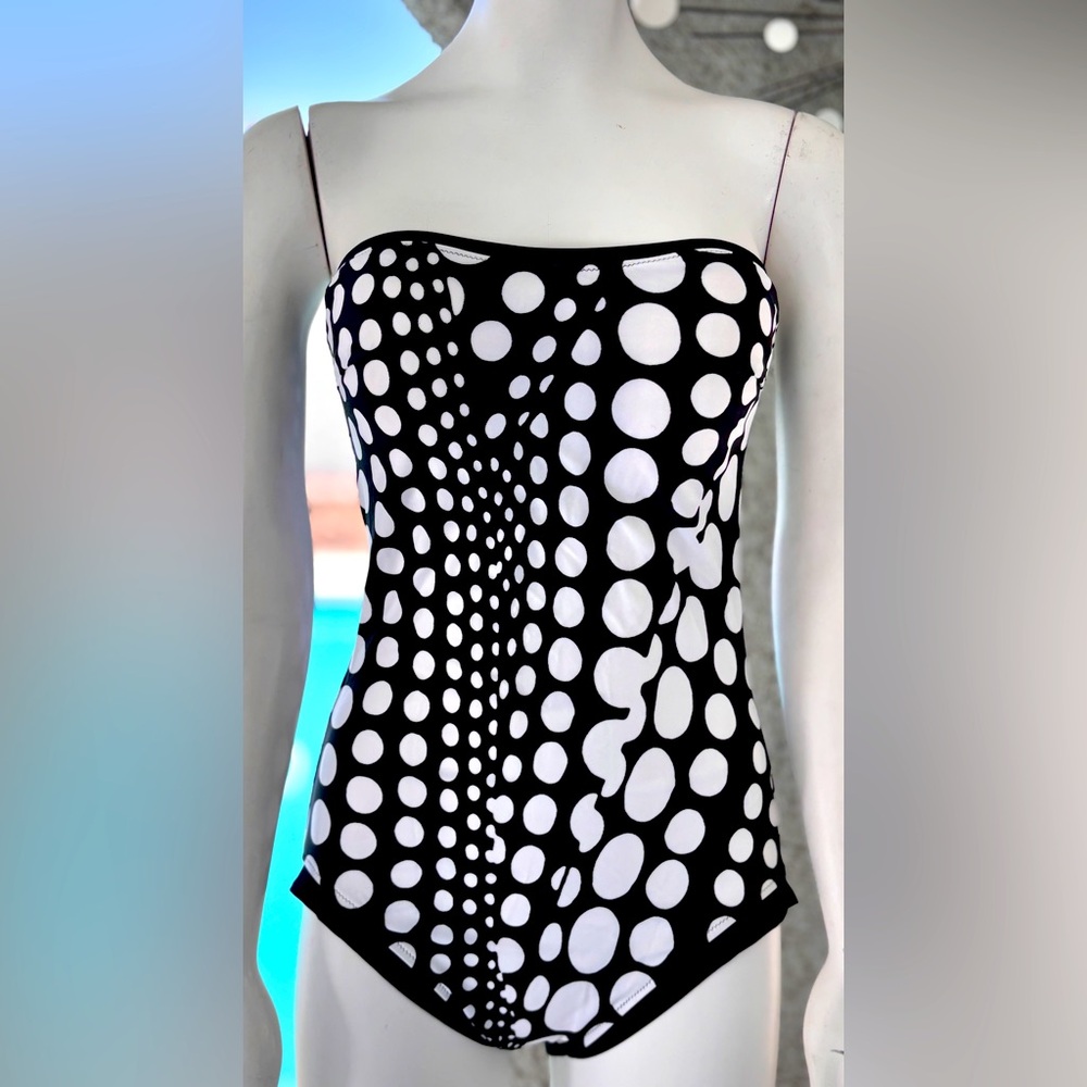 Diva by Rachel Pappo Black White Polka Dot Strapless One Piece Swimsuit Sz 12